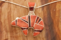 Calvin Begay Genuine Spiny Oyster Shell Sterling Silver Bear Pendant